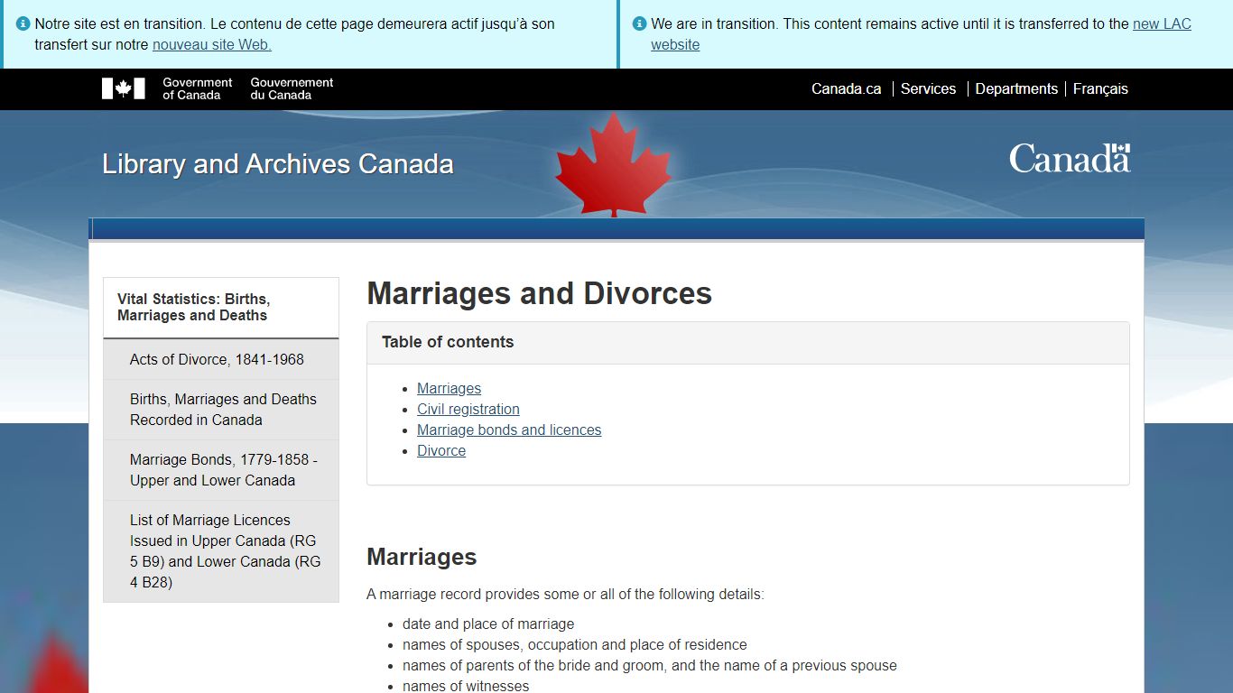 Marriages and Divorces - Library and Archives Canada