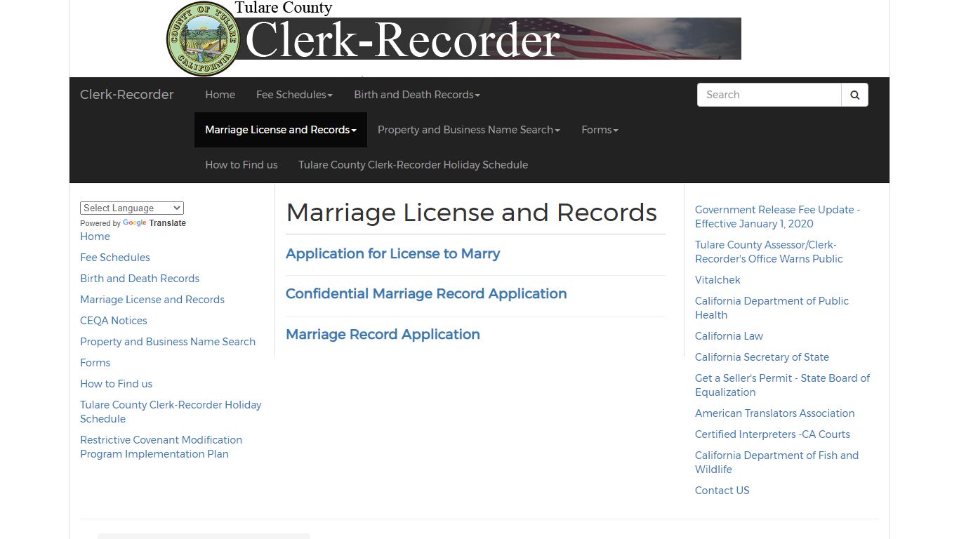 Marriage Licence and Records - Clerk-Recorder - Tulare County, California